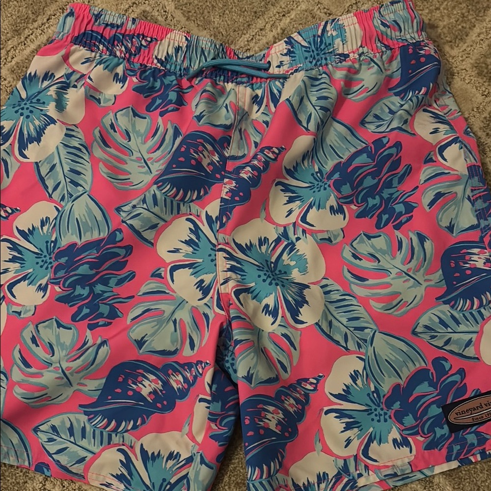 Tropical Floral Swim Trunks in Pink & Blue